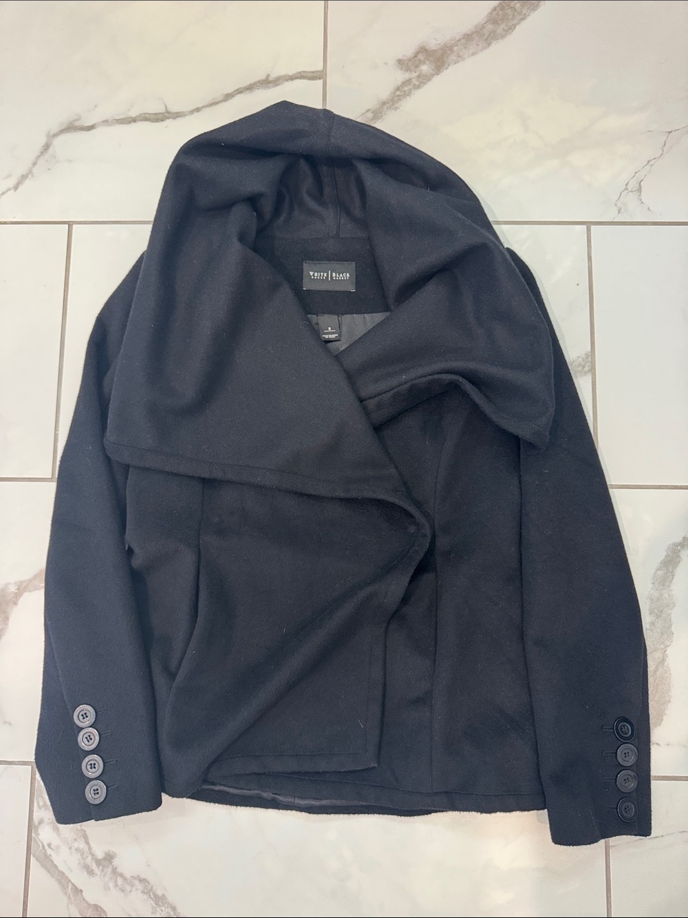 White House Black Market Black Wool-Blend Draped Peacoat